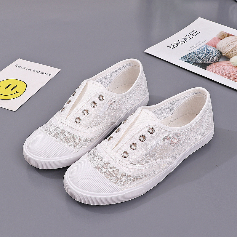 Sewing Cloth - Fashion Lace White Canvas Shoes Women