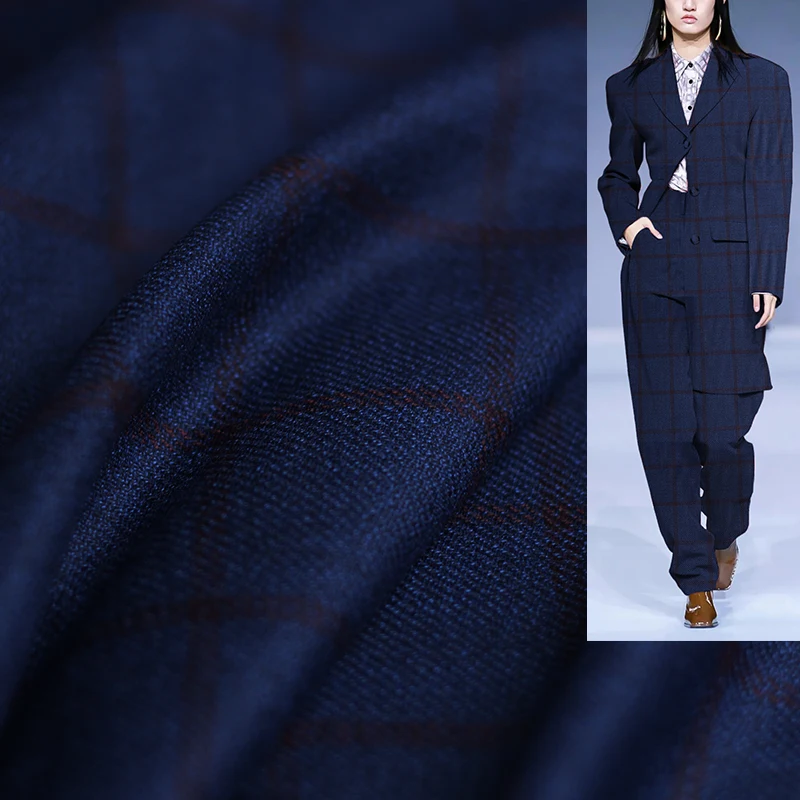 Sewing Tweed - Redraspberry Blue Plaid Worsted Wollen Wool