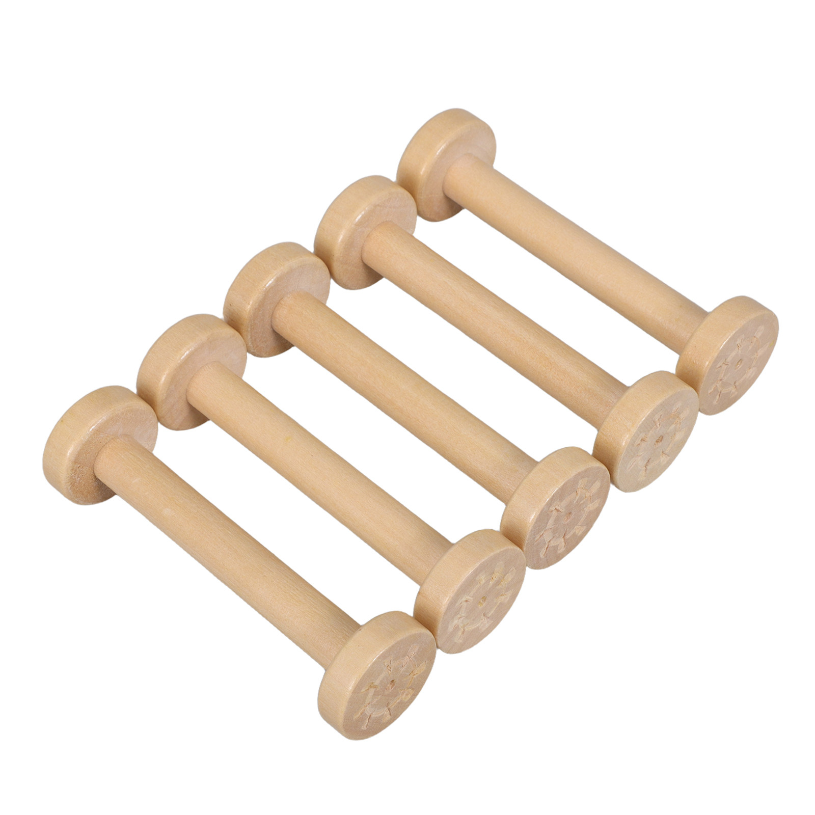 Sewing And Textile - 5Pcs Wooden Spools Natural Vintage Textile