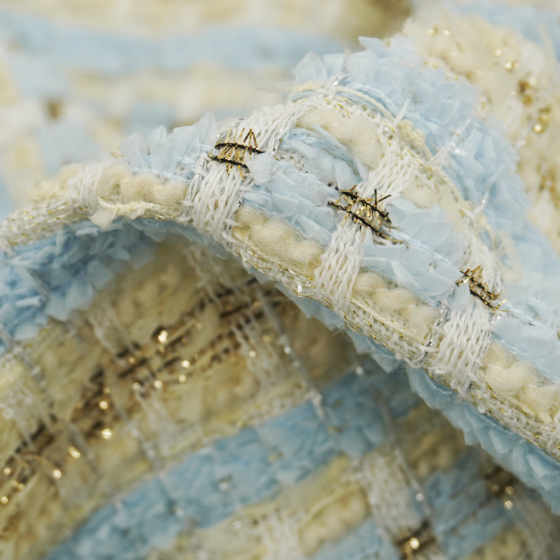 Sewing Tweed - Light Blue Beige Plaid Bouclé Tweed