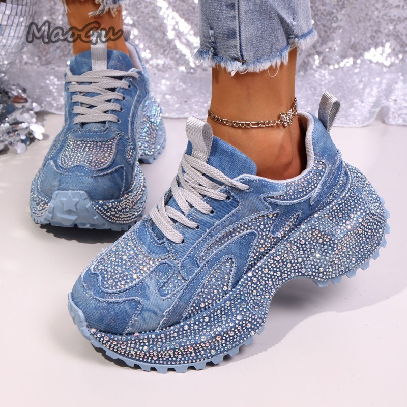 Sewing Cloth - Fashion Rhinestone Women's Chunky Sneakers Thick