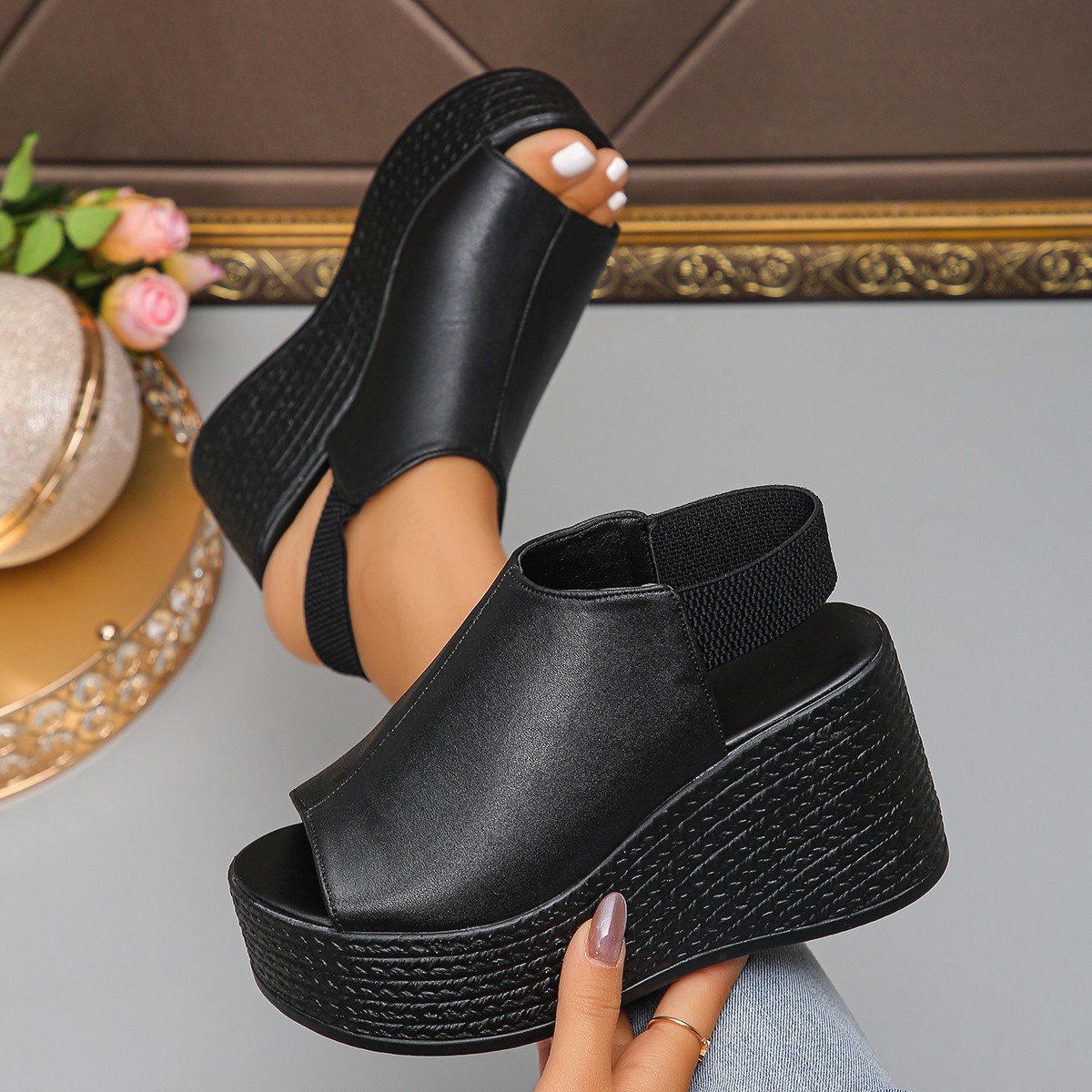 Elastic Waistband Roll - Women Sandals High Quality Summer Leather
