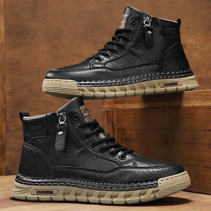 Men Leather High Top Ankle Boo - Sewing Cloth recension och pris