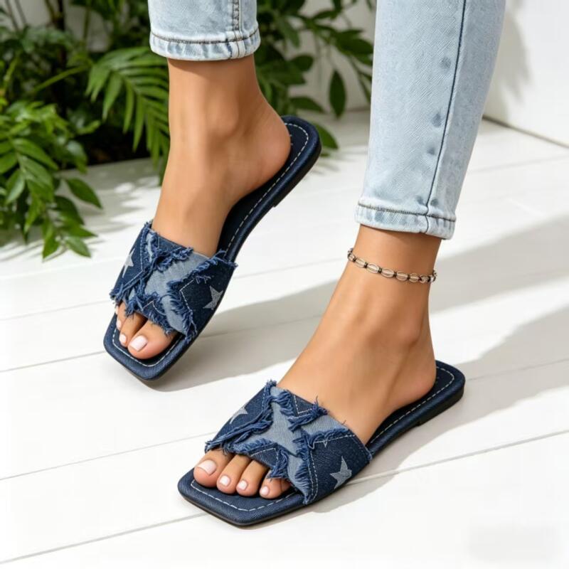 Y2K Denim Strap Flat Heel Sand - Sewing Factory recension och pris