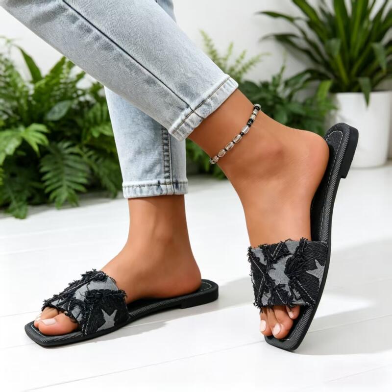 Y2K Denim Strap Flat Heel Sand - Sewing Factory recension och pris